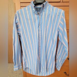 Ralph Lauren Classic Fit Striped Button Down Large Pink Blue Stripe